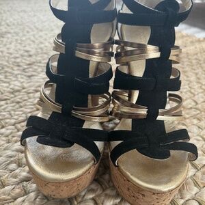 Jimmy Choo Cork wedge in black and gold